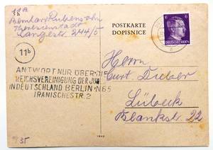 Postkarte von Bernhard Rubensohn an Curt Dieber  vom 14.9.1944, Familienbesitz