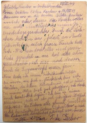 Karten von Frieda Dieber aus dem Ghetto Theresienstadt vom 13.2. und 6.6.1944, Familienbesitz