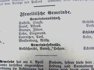 Siegmund Cohn war Mitglied im Gemeindeausschuss. Eintragung im Lübecker Adressbuch von 1916