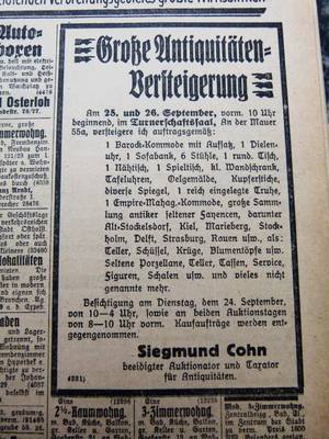 Anzeigen aus dem Lübecker Generalanzeiger vom 17.6.1925 und 24.9.1929, Repro Albrecht Schreiber