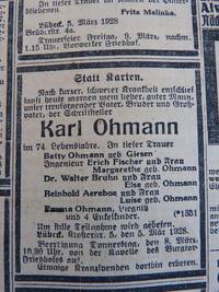 Todesanzeige Im Lübecker Generalanzeiger vom 6.3.1928