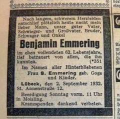 Todesanzeige im Lübecker Generalanzeiger vom 3.9.1932 [5]