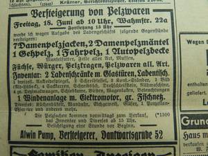 Anzeige: Versteigerung wegen der Geschäftsaufgabe im Lübecker Generalanzeiger am 16.6.1937