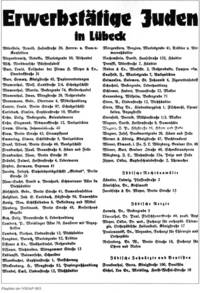 Boykottaufruf 1935 in den Lübecker Zeitungen
