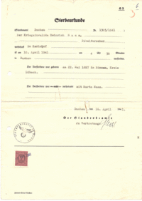 Sterbeurkunde von Heinrich Maaß