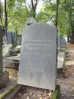 Grabstein von Nathan Strauß auf dem jüdischen Friedhof in Chemnitz, Aufnahme Heidemarie Kugler-Weiemann 2013